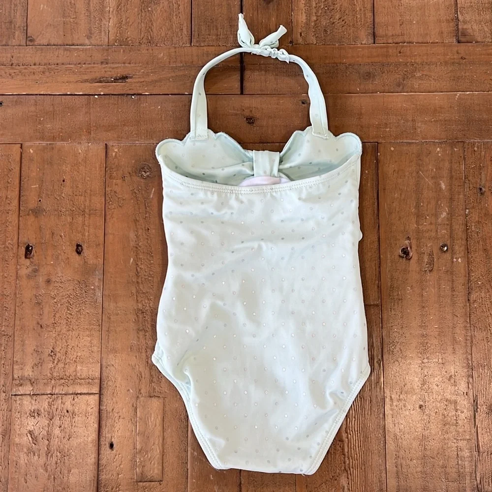 Janie and jack mint silver polka dot retro halter one piece swimsuit